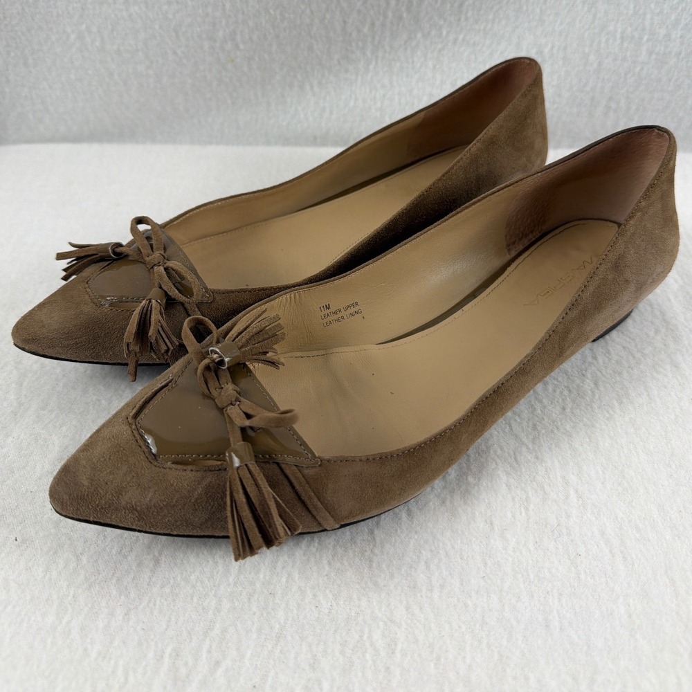 Via Spiga Devin‎ Brown Suede Tassel Bow Pointed Toe Ballet Flats Size 11M
